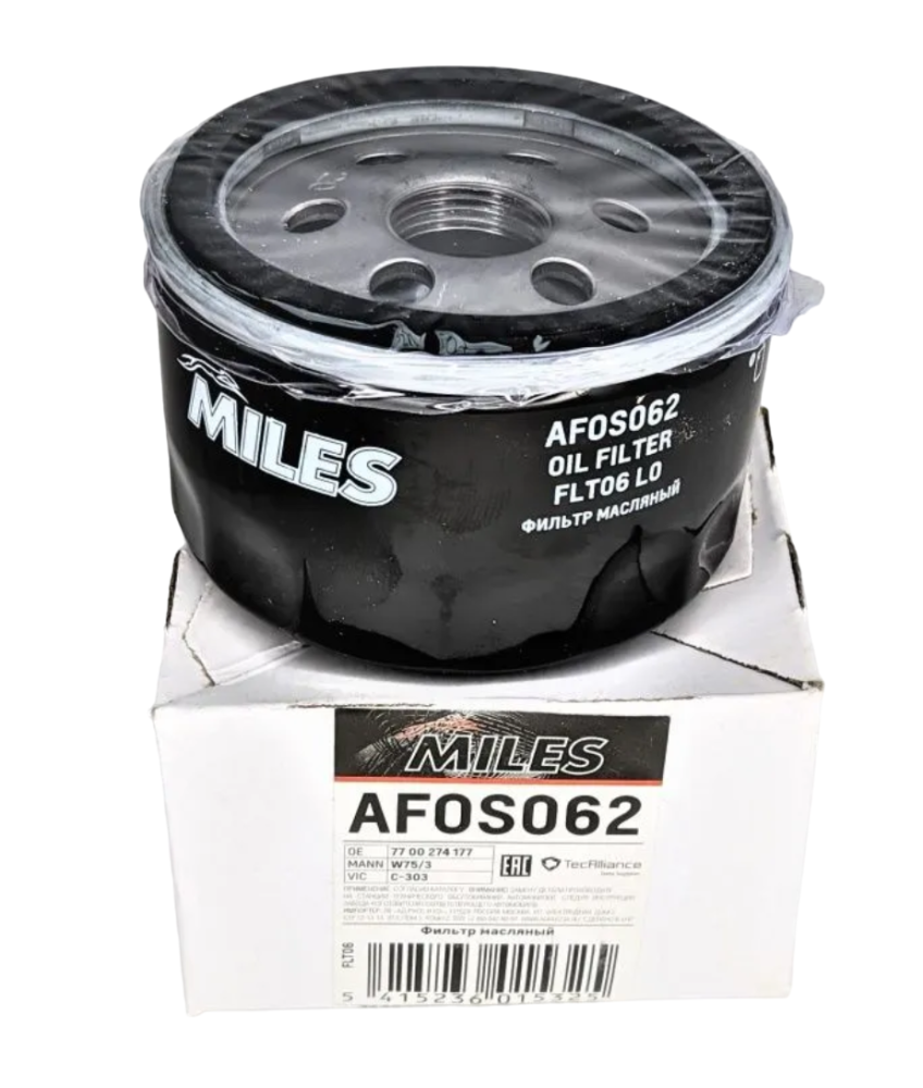 Фильтр масляный "MILES" RENAULT/LADA/NISSAN/MITSUBISHI/SUZUKI  AFOS062