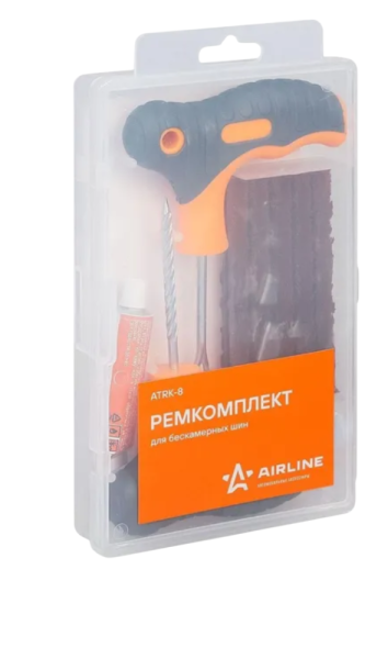 Набор для ремонта бескамерных шин AIRLINE в прозрачном кейсе atrk8